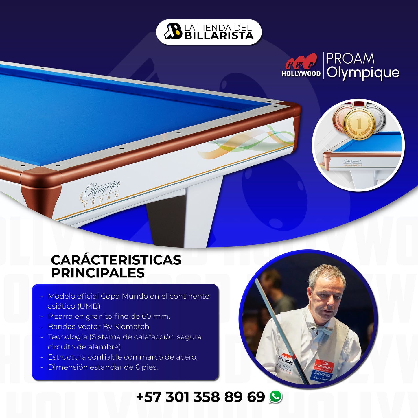 Mesa Hollywood Olympique Noble White 3 Bandas (segunda mano)